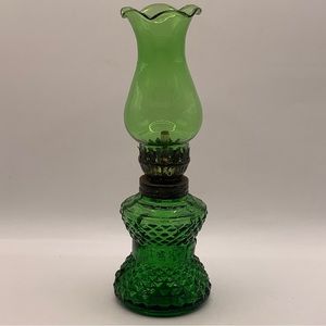 Green Glass Oil Lamp 8”